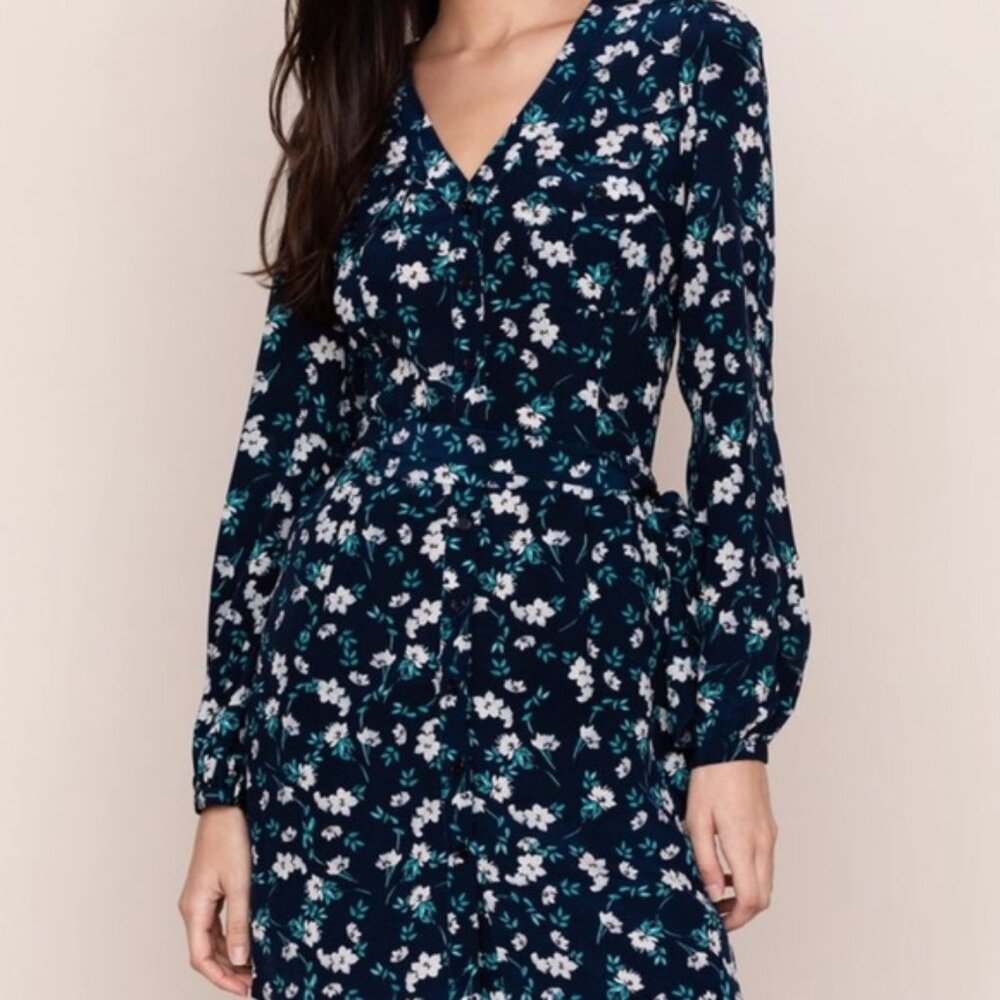 Yumi Kim Women’s 100% Silk Floral Button Up Caroline Dress Navy and White Size S